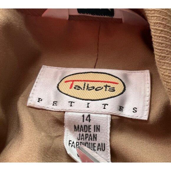 VTG Talbots Medium P Suit Set jacket and pants Wide Leg Wool Stretch Tan Beige - Picture 14 of 16